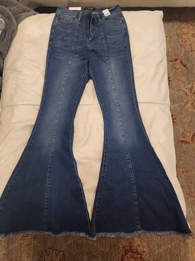 Judy Blue Medium-Dark Blue High Rise Wide Leg Jeans